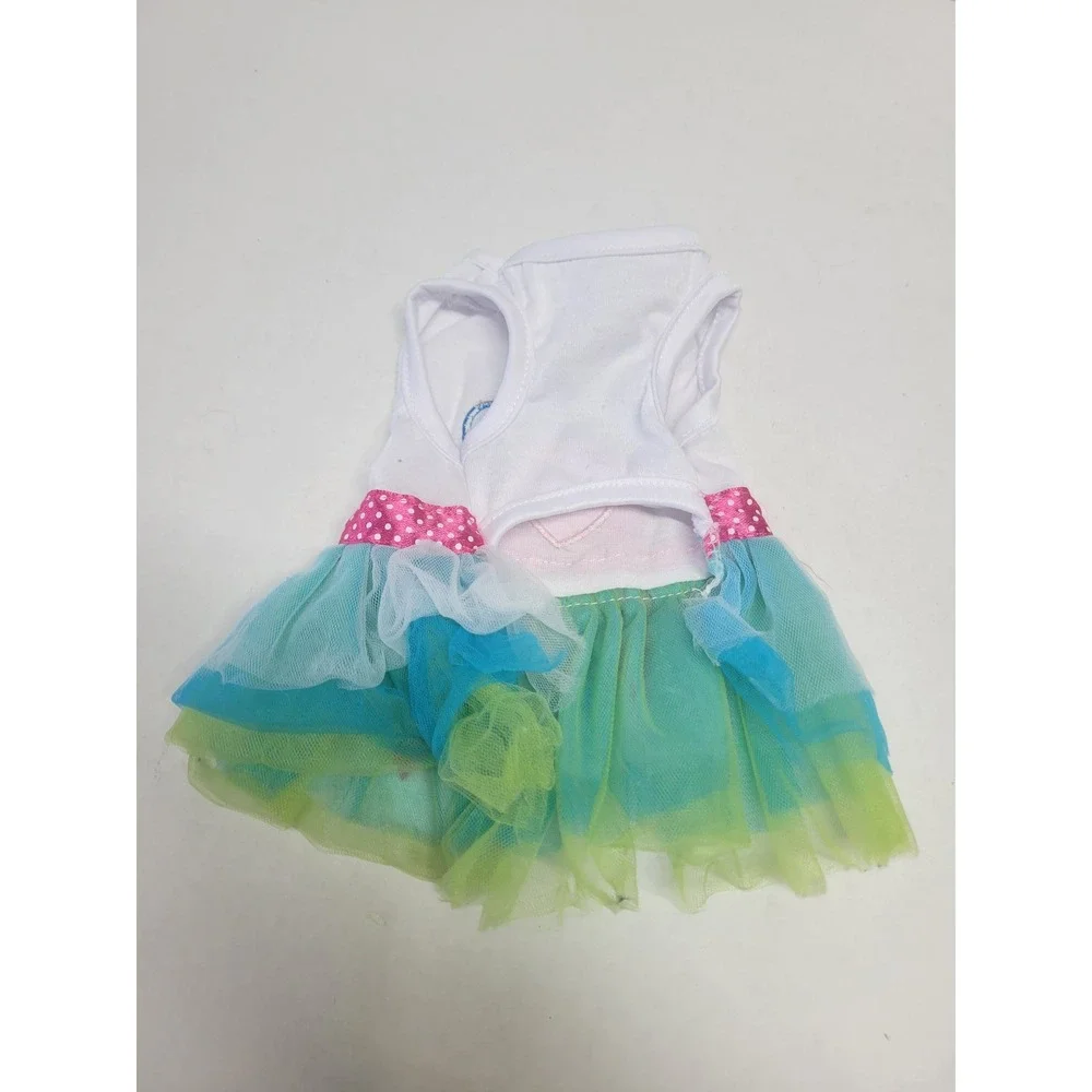 Small Pet Tutu Dress White Teal Green Pink Polka Dot‎ Ribbon Dog Cat Size S